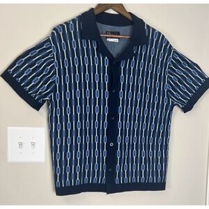 Original Use Men Chain Link Knit Polo Cardigan Short Sleeved Sweater Size M